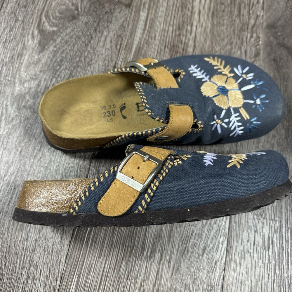 Betula by Birkenstock Floral Embroidered Canvas Clogs Mules Navy EU 36 W 5 - Picture 4 of 13